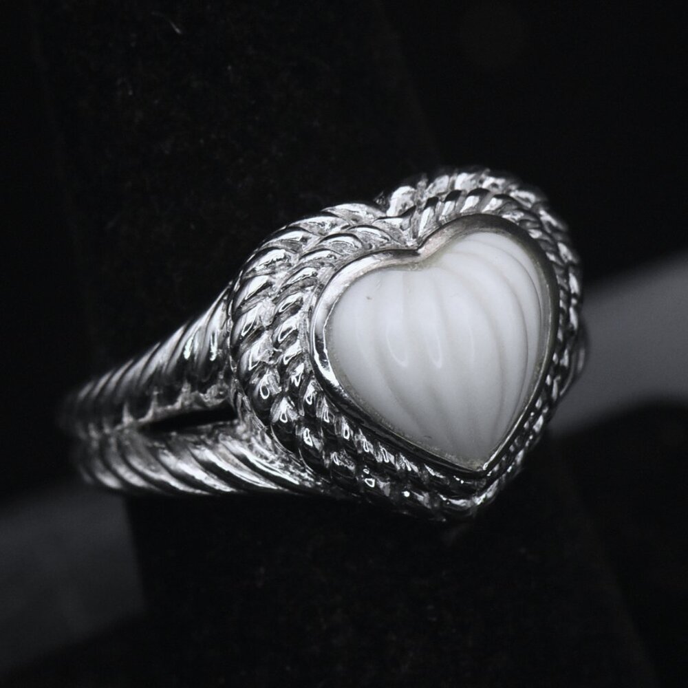 Judith Ripka - Sterling Silver Carved White Stone Heart Ring - Size 7